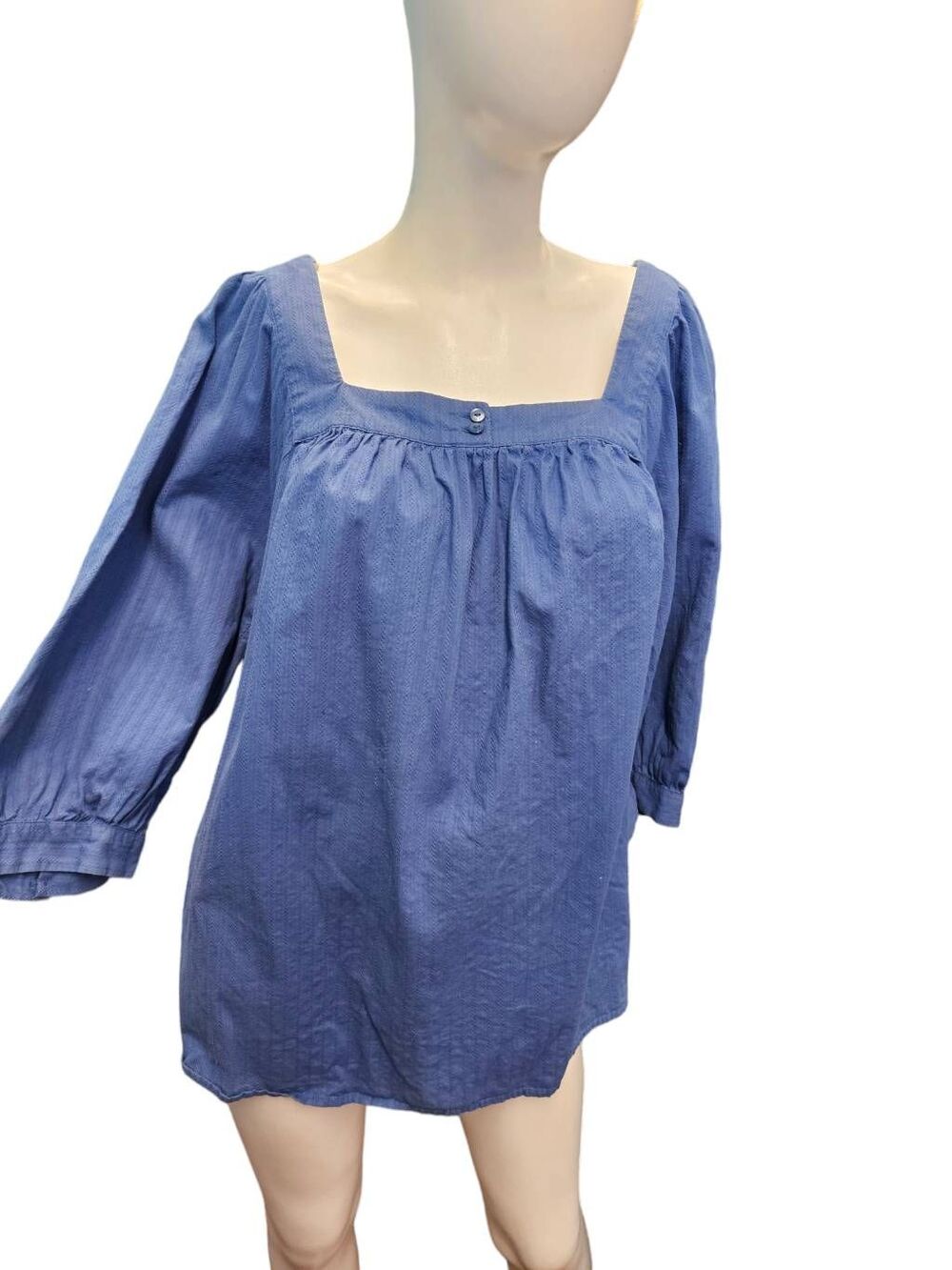 Faded Glory Blue Square Neck Short Sleeve Boho Tunic Top Womens Size 1X Cotton